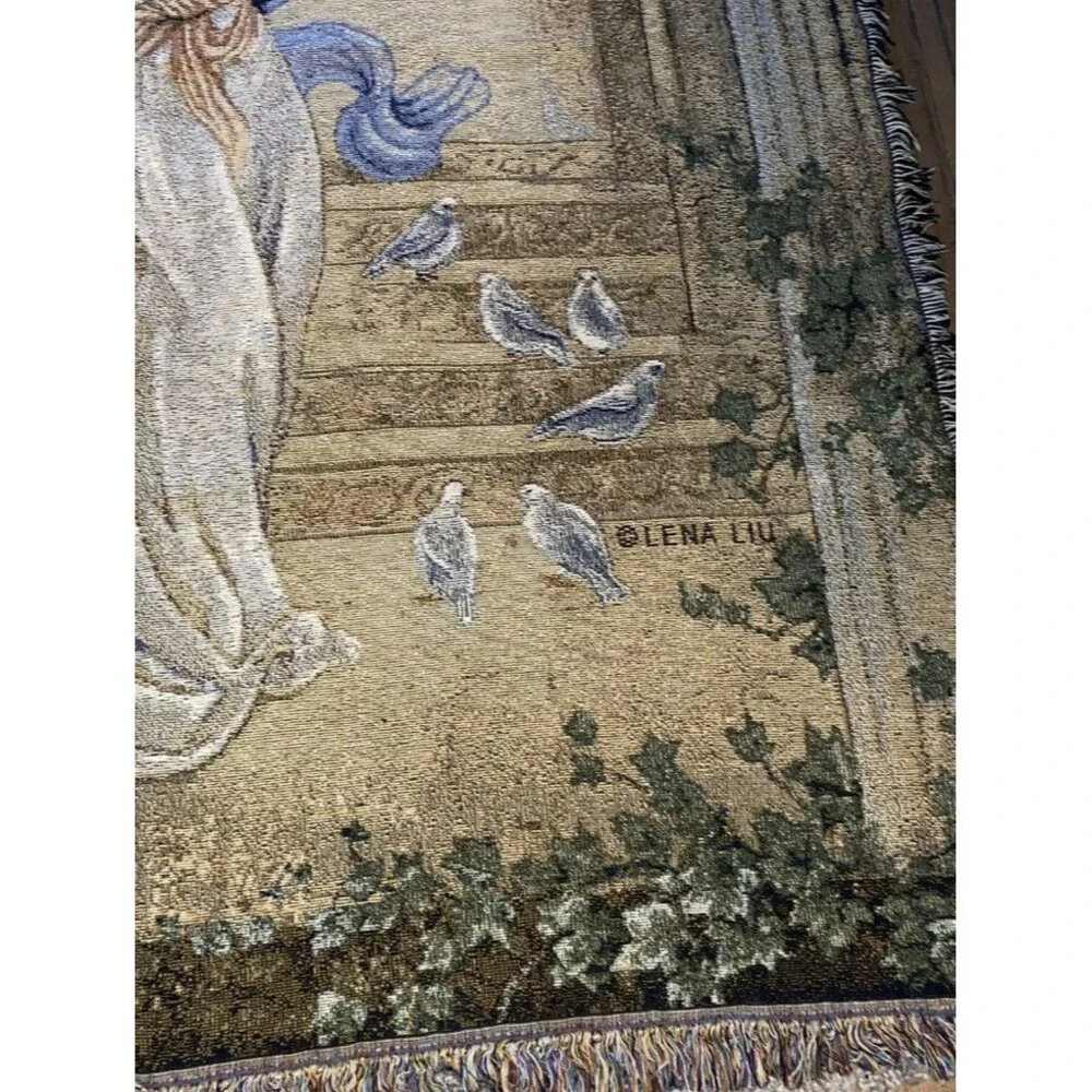 Lena Liu Angel Of Light Doves Tapestry Woven Throw Fringe Blanket 50x58 EUC